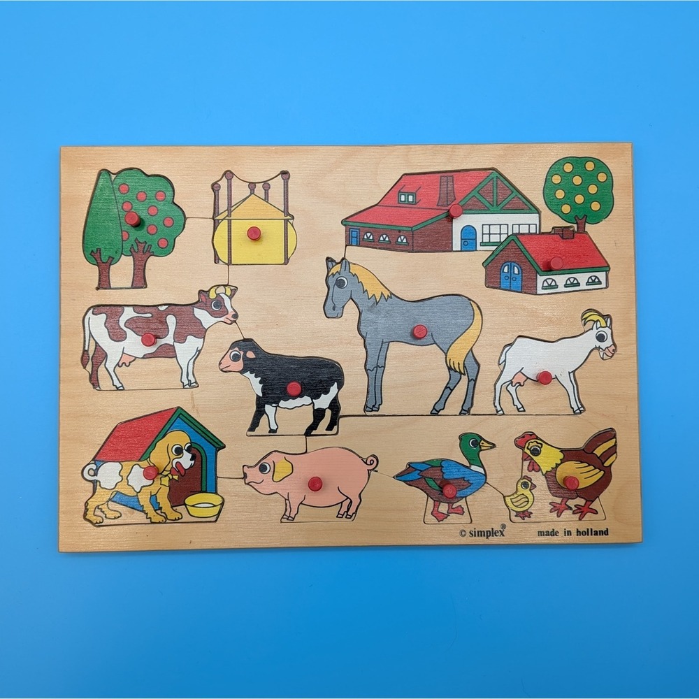 Vintage (1945-75) Simplex Wooden Peg Puzzle Farm Animals